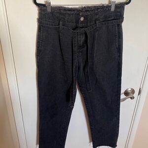 REDIAL- Paper-bag waisted raw hem cut-off jeans- faded black/grey- Size 12